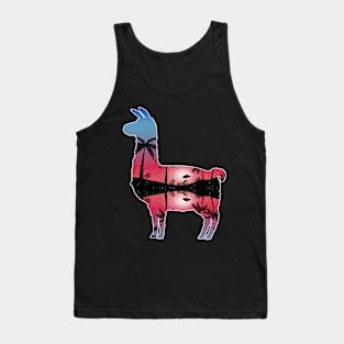 Llama Beautiful Sunset Beach Palm Tree Tank Top